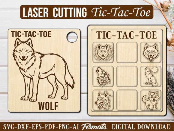 Forest Wolf Tic Tac Toe SVG for Graphics & Laser Engraving