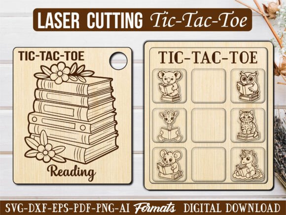 Reading Book Tic Tac Toe Puzzle Game SVG Graphics Laser Engraving