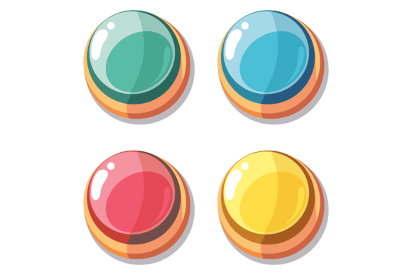 Round Cartoon Buttons: Glossy Game Graphics & Illustrations